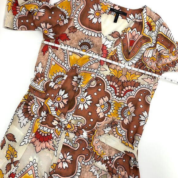 BCBG Maxazria Dress Dusty Rio Paisley Wrap 2 piece Beige Red Brown S - Picture 7 of 11